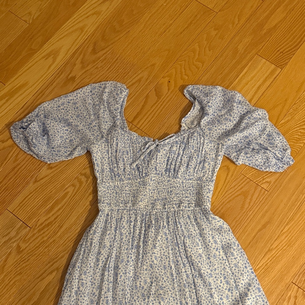 Hollister White and Blue Smocked Dress